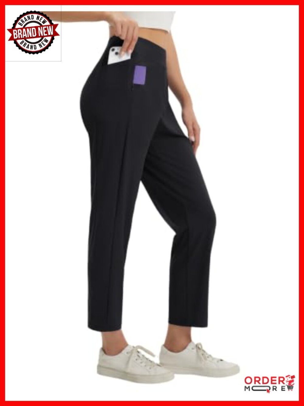 Petite 7/8 Golf Travel Pants Pull On Stretchy Ankle Work Slacks